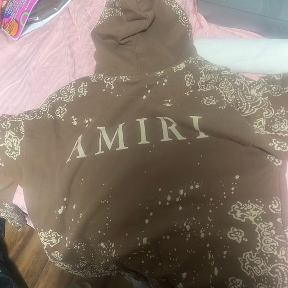 AMIRI Brown Hoodie with Cream Paisley Design - Picture 1 of 2
